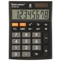 Картинка Калькулятор настольный 8 разрядов, двойное питание, 0, черный, 154х115х32мм, BRAUBERG ULTRA-08-BK с сайта smikon.ru