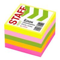 Блок самоклеящийся КУБ-МИНИ 51х51 400 листов 5цв. неон (желтый, розовый, зеленый, оранжевый, фуксия), Staff