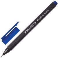 Картинка Ручка капиллярная (линер), синяя, трехгранная, металлический наконечник, линия письма 0.4мм, риф. держатель, Brauberg "Carbon" с сайта smikon.ru