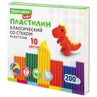 Картинка Пластилин 10цв. 200г, со стеком, картон, BRAUBERG KIDS с сайта smikon.ru